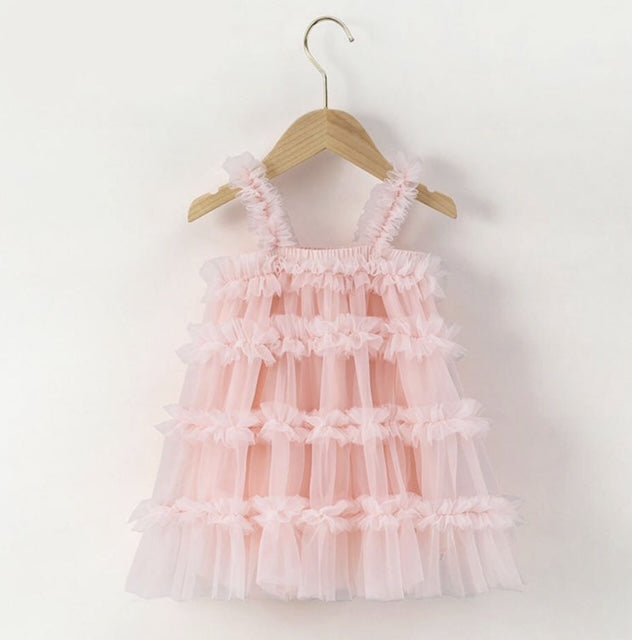 Peach Tulle Ruffle Dress